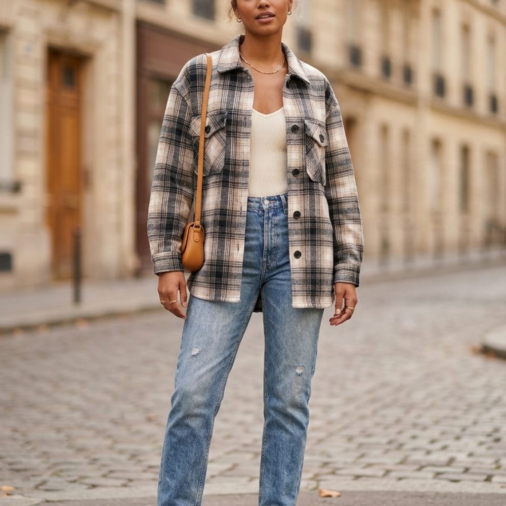 Streetwear Society Black and White Plaid Jacket